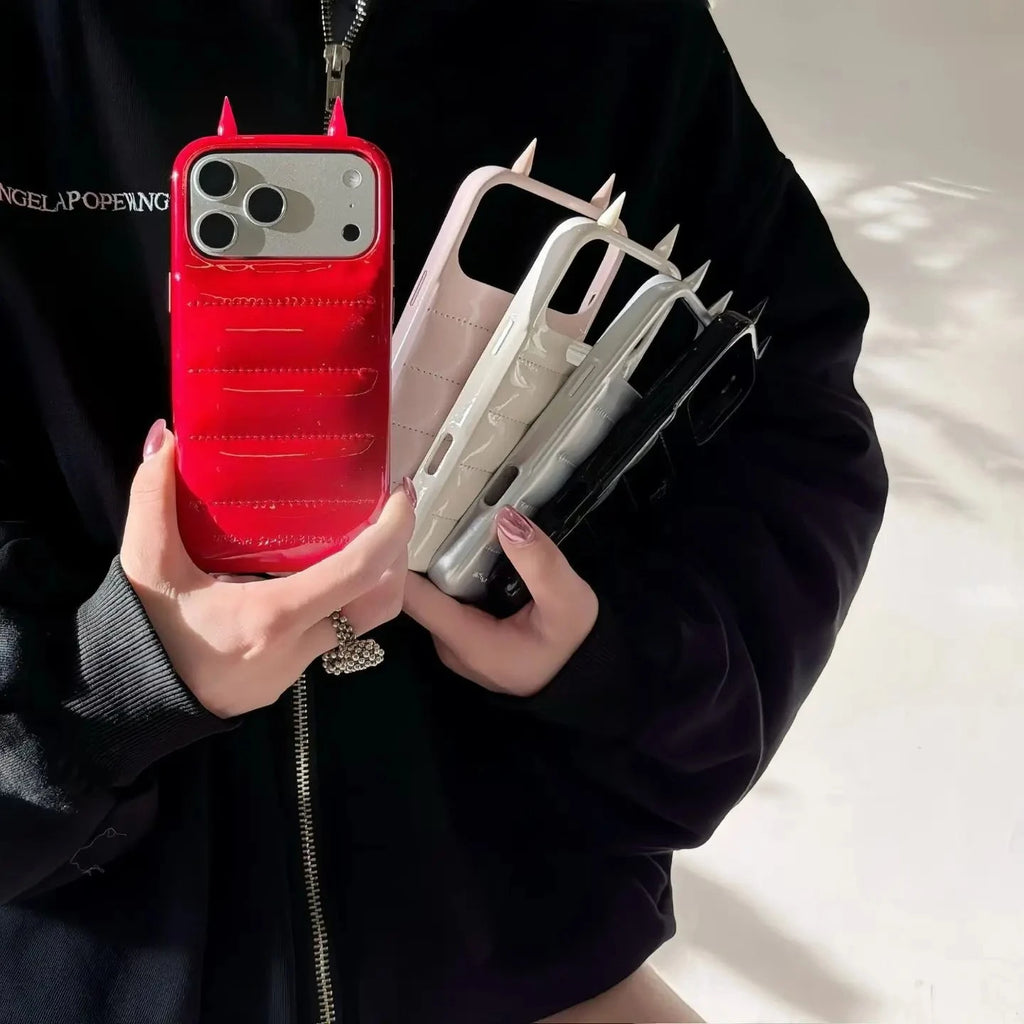 Ins 3D Devil's Horns Glossy Case For iPhone 17 16 15 14 Pro Max Luxury Cape Horn Shockproof Protection Cover Girls Gift Shell